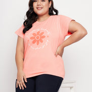 Bright Peach Printed Plus Size Tshirt