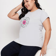 Light Grey Printed Plus Size Tshirt