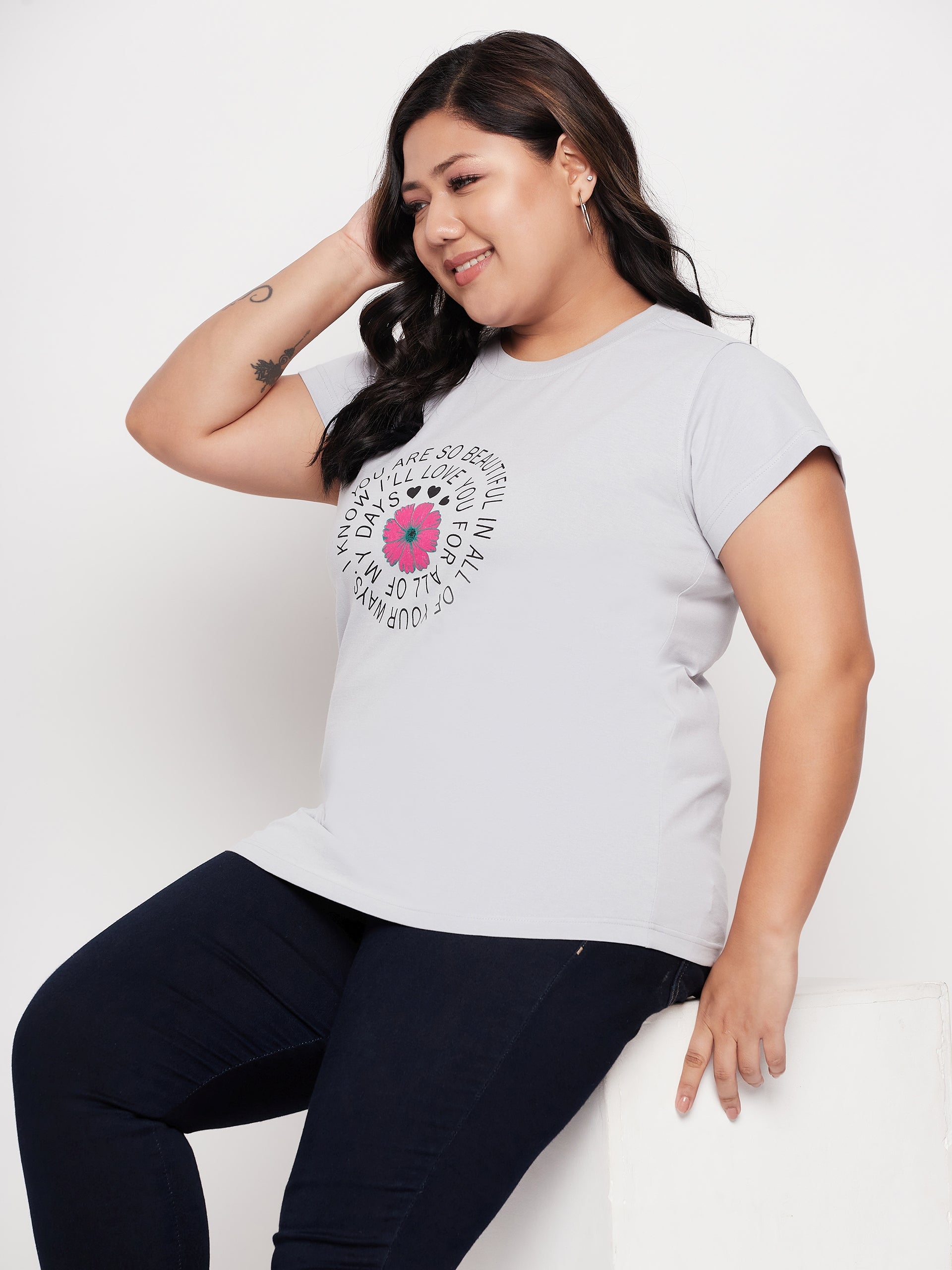 Light Grey Printed Plus Size Tshirt