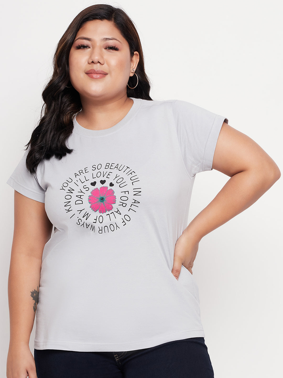 Light Grey Printed Plus Size Tshirt