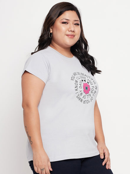 Light Grey Printed Plus Size Tshirt