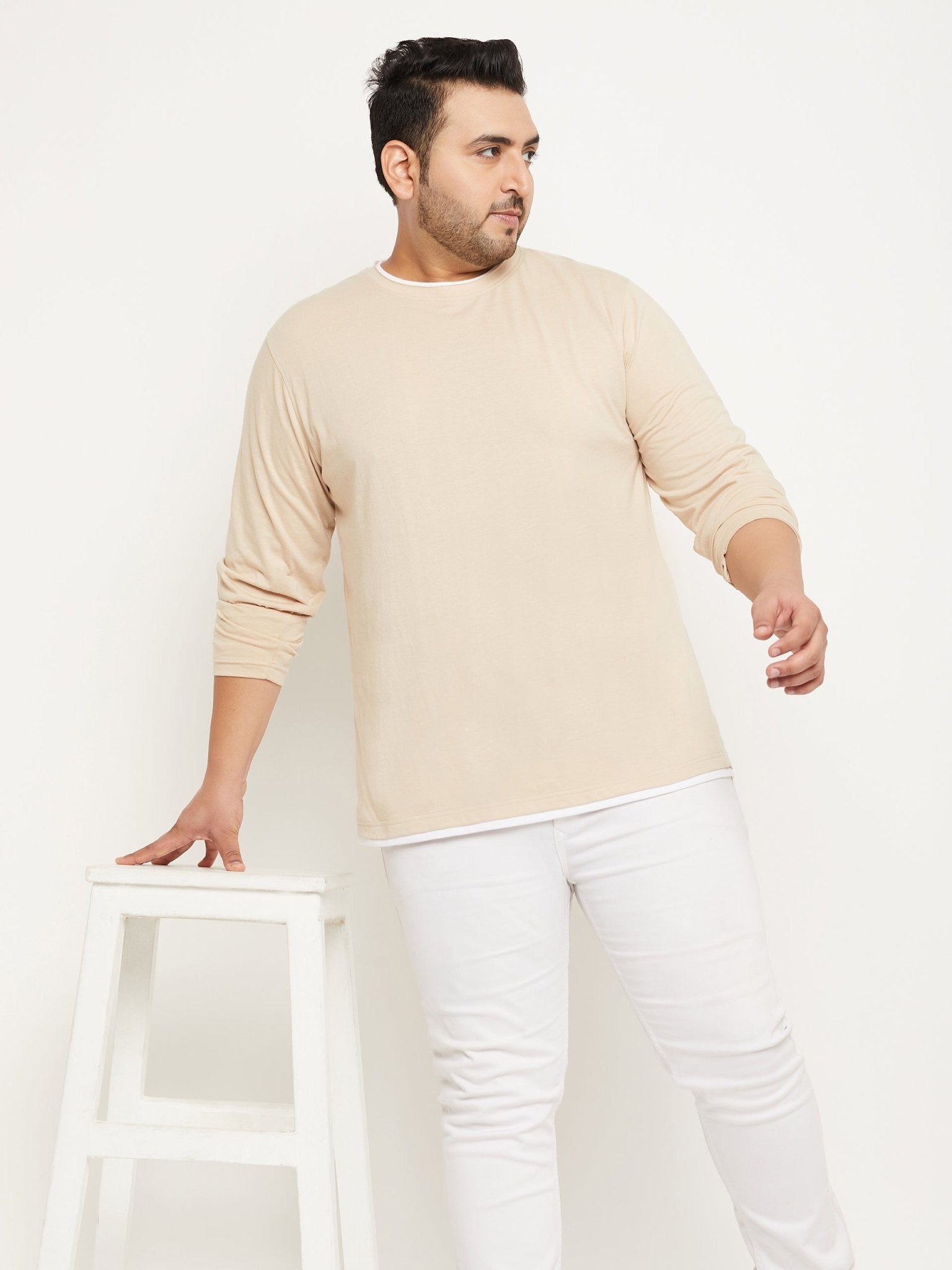 Beige Solid Plus Size Tshirt - clubyork