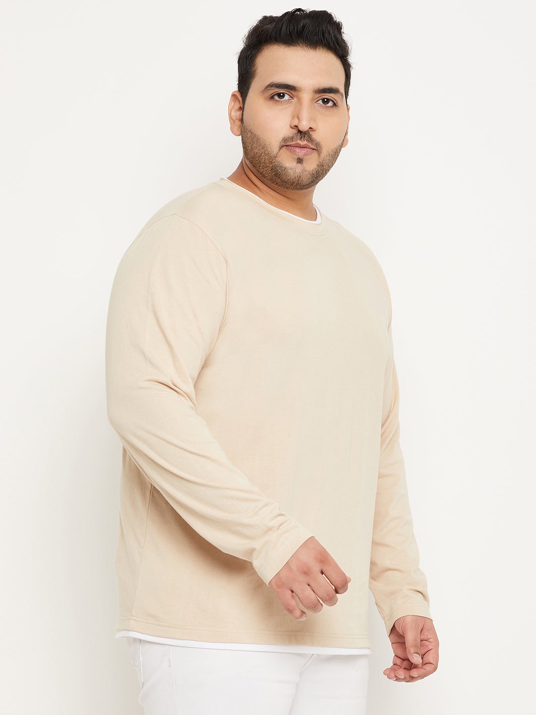 Beige Solid Plus Size Tshirt - clubyork