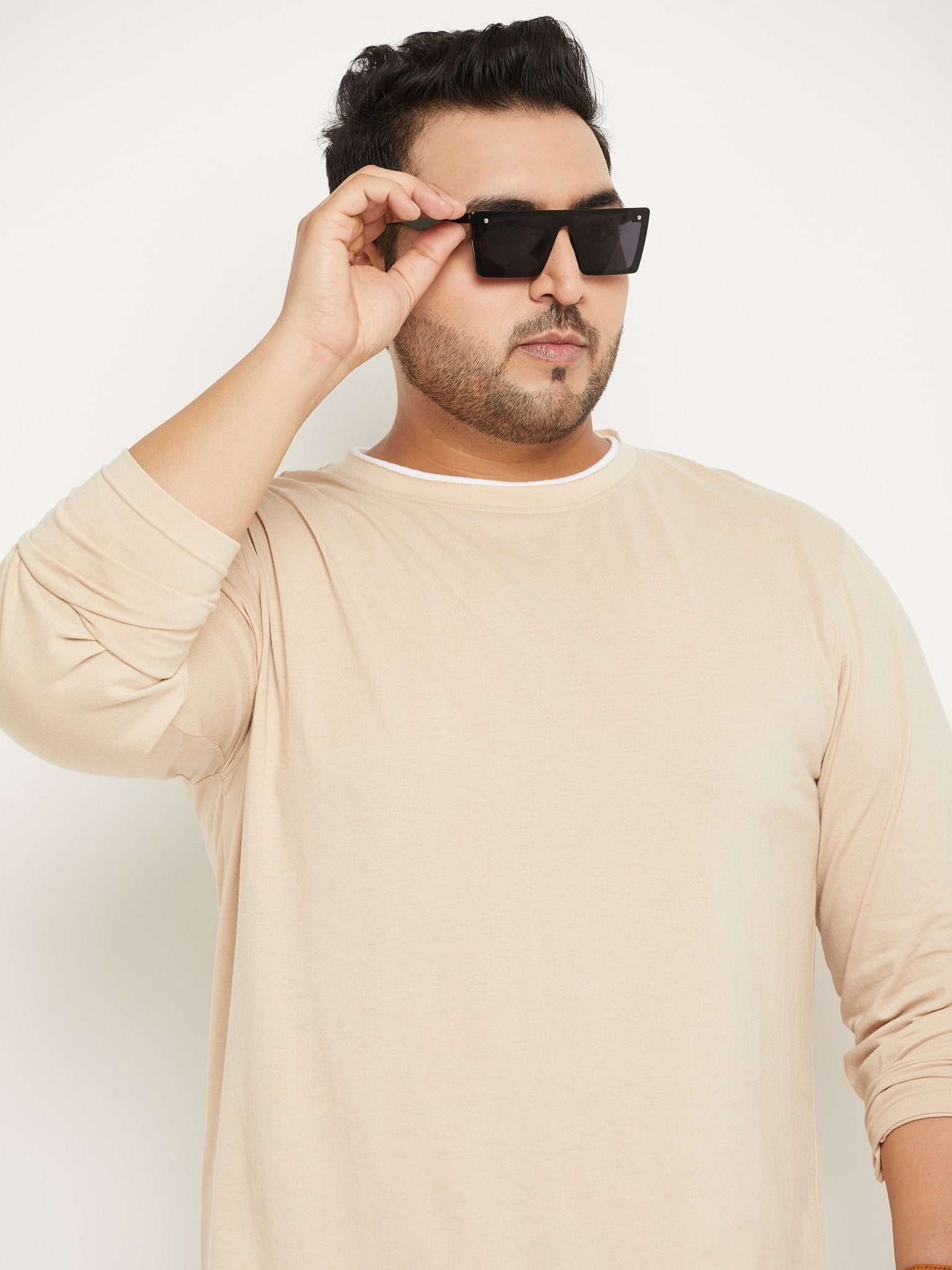 Beige Solid Plus Size Tshirt - clubyork