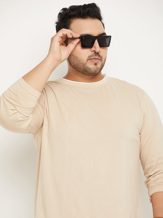 Beige Solid Plus Size Tshirt - clubyork