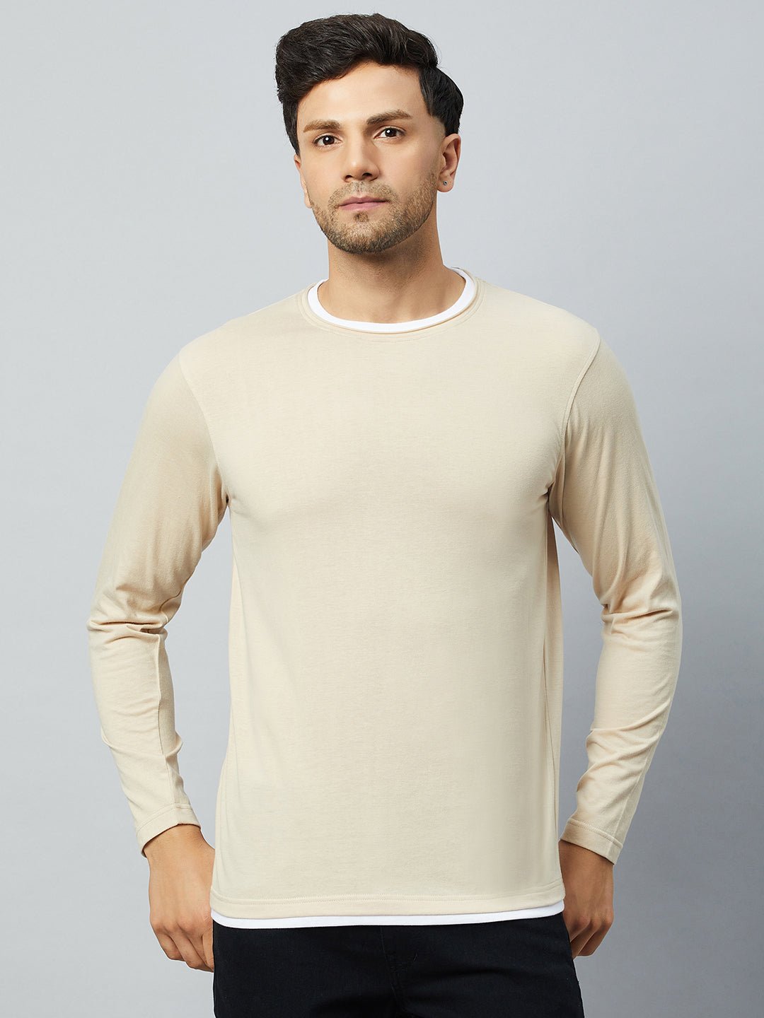 Beige Solid Tshirt - clubyork