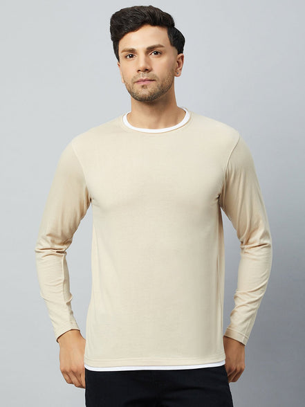 Beige Solid Tshirt - clubyork