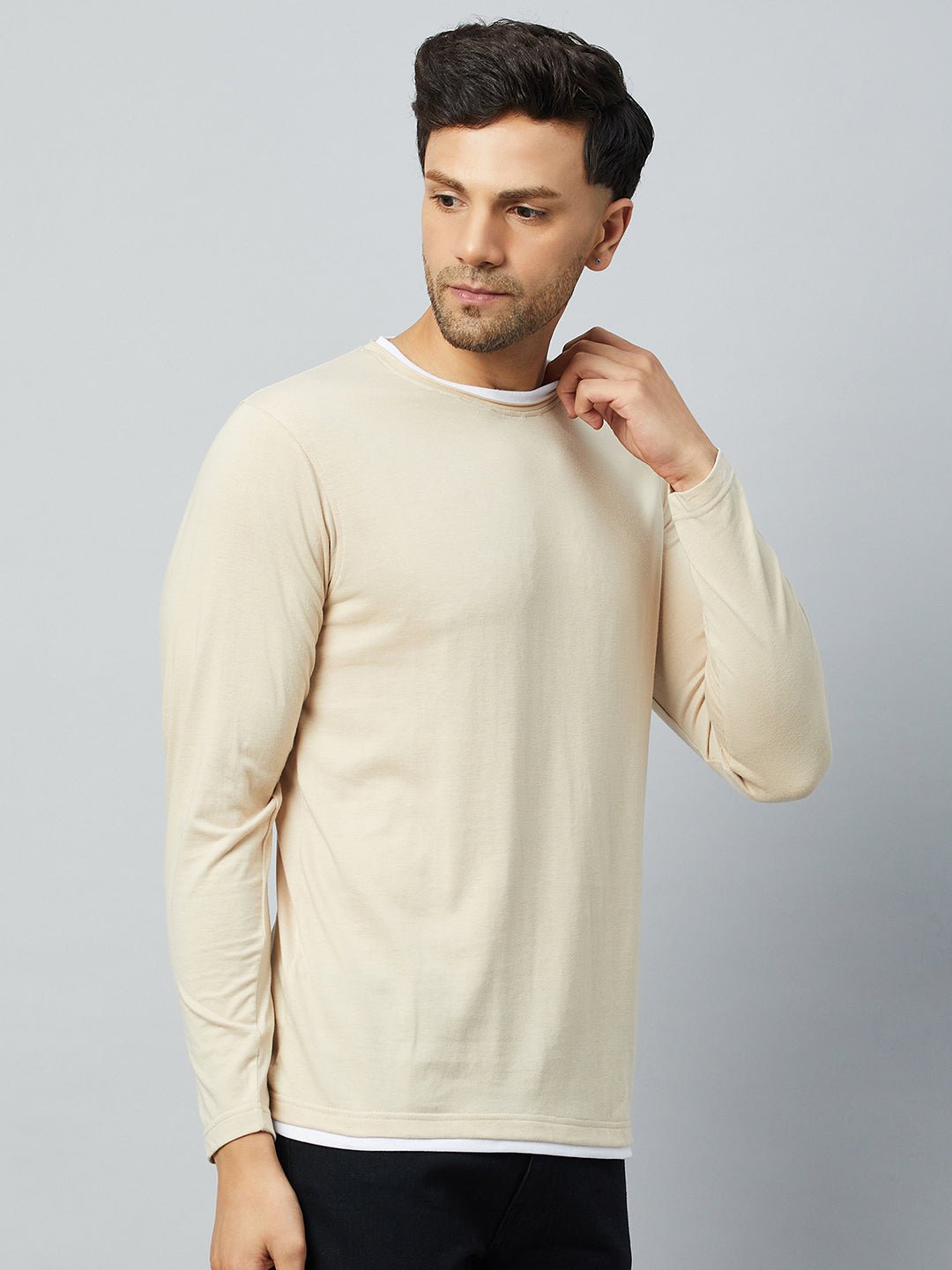 Beige Solid Tshirt - clubyork