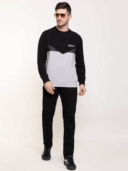 Black Colorblocked Round Neck Sweatshirt - clubyork