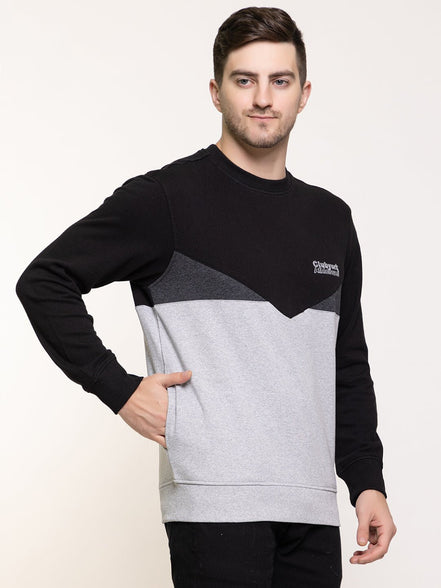 Black Colorblocked Round Neck Sweatshirt - clubyork