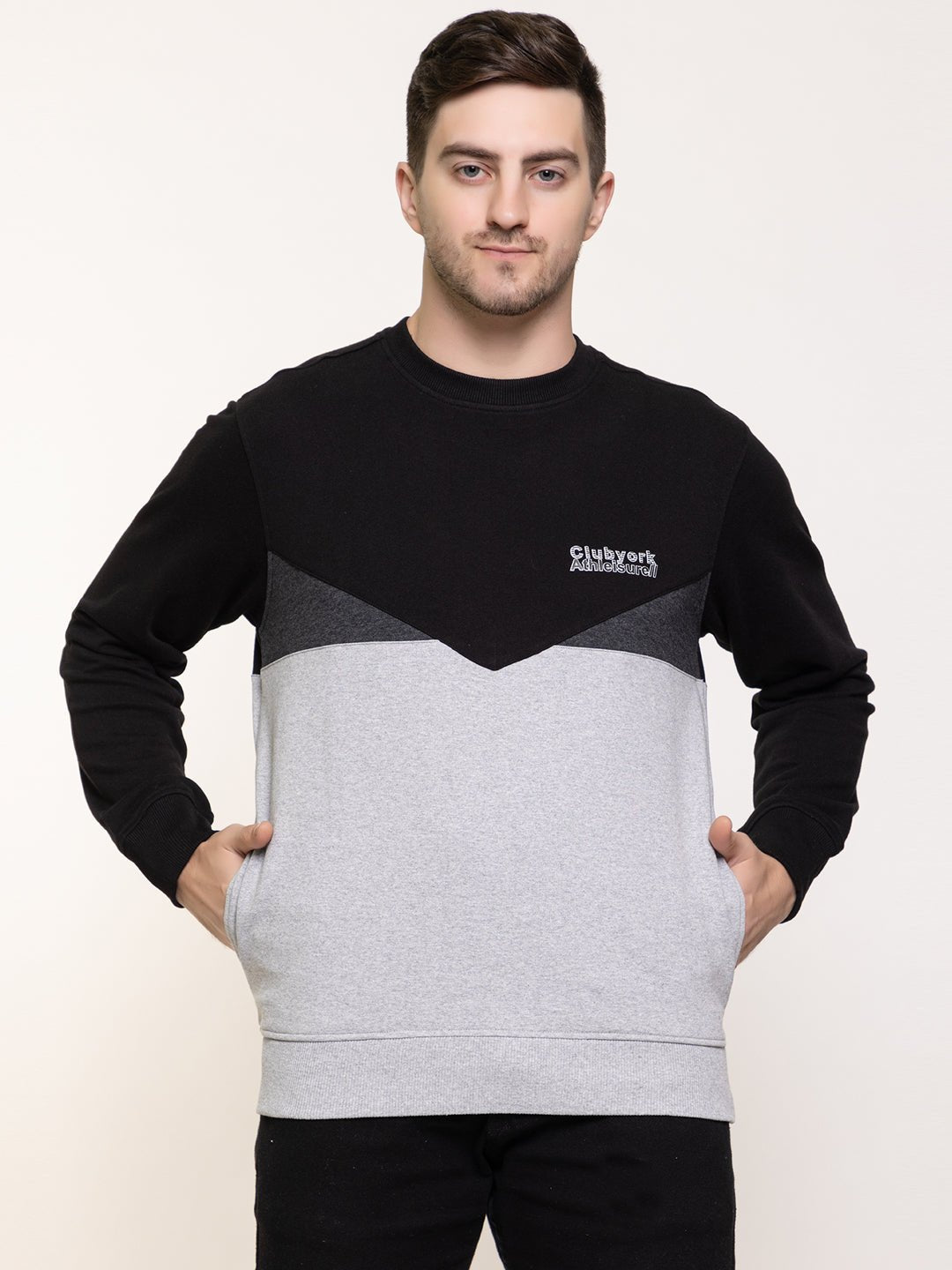 Black Colorblocked Round Neck Sweatshirt - clubyork