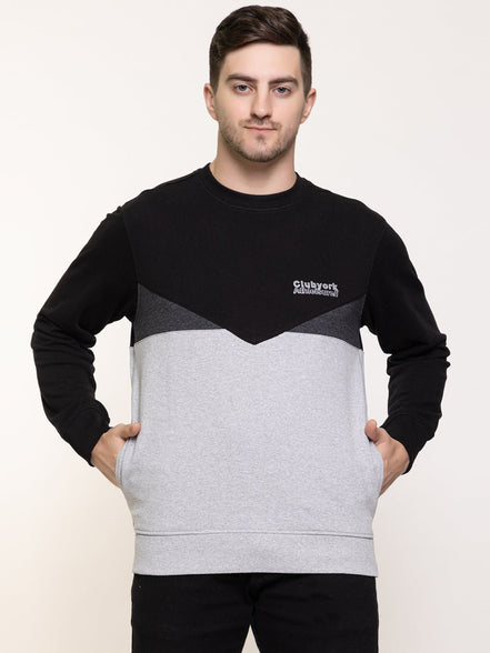 Black Colorblocked Round Neck Sweatshirt - clubyork