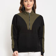 Black Colourblocked Half Zipper High Neck Sweatshirt - clubyork