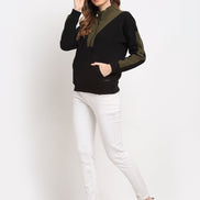 Black Colourblocked Half Zipper High Neck Sweatshirt - clubyork