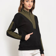 Black Colourblocked Half Zipper High Neck Sweatshirt - clubyork