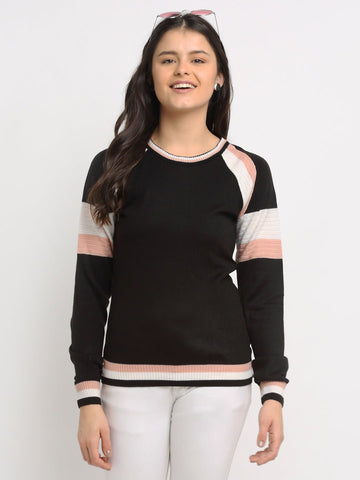 Black Colourblocked Round Neck Sweater - clubyork