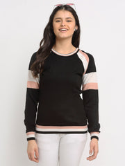 Black Colourblocked Round Neck Sweater