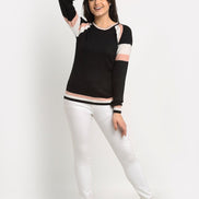 Black Colourblocked Round Neck Sweater - clubyork