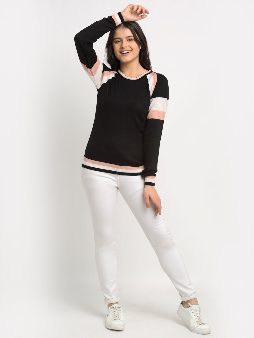 Black Colourblocked Round Neck Sweater - clubyork