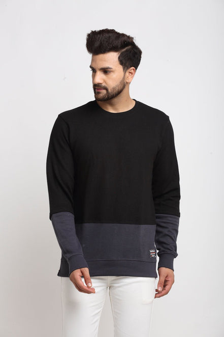 Black Colourblocked Round Neck Sweatshirt - clubyork