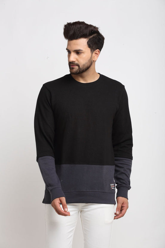 Black Colourblocked Round Neck Sweatshirt - clubyork