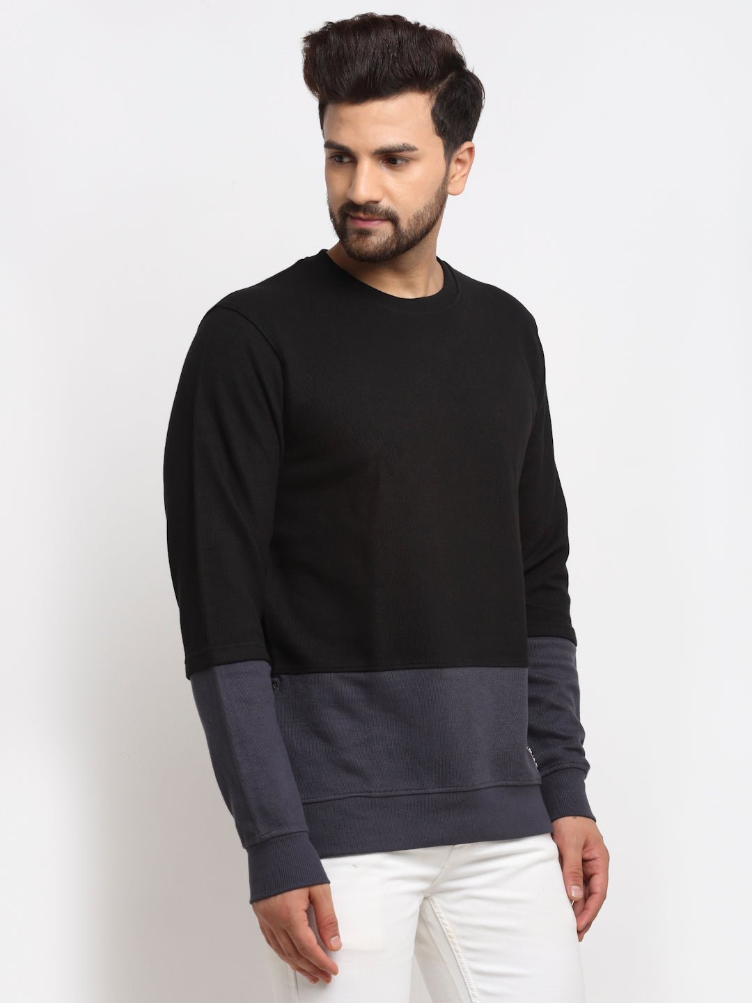 Black Colourblocked Round Neck Sweatshirt - clubyork