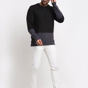 Black Colourblocked Round Neck Sweatshirt - clubyork