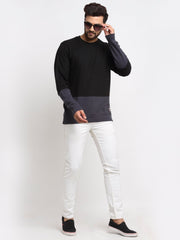 Black Colourblocked Round Neck Sweatshirt