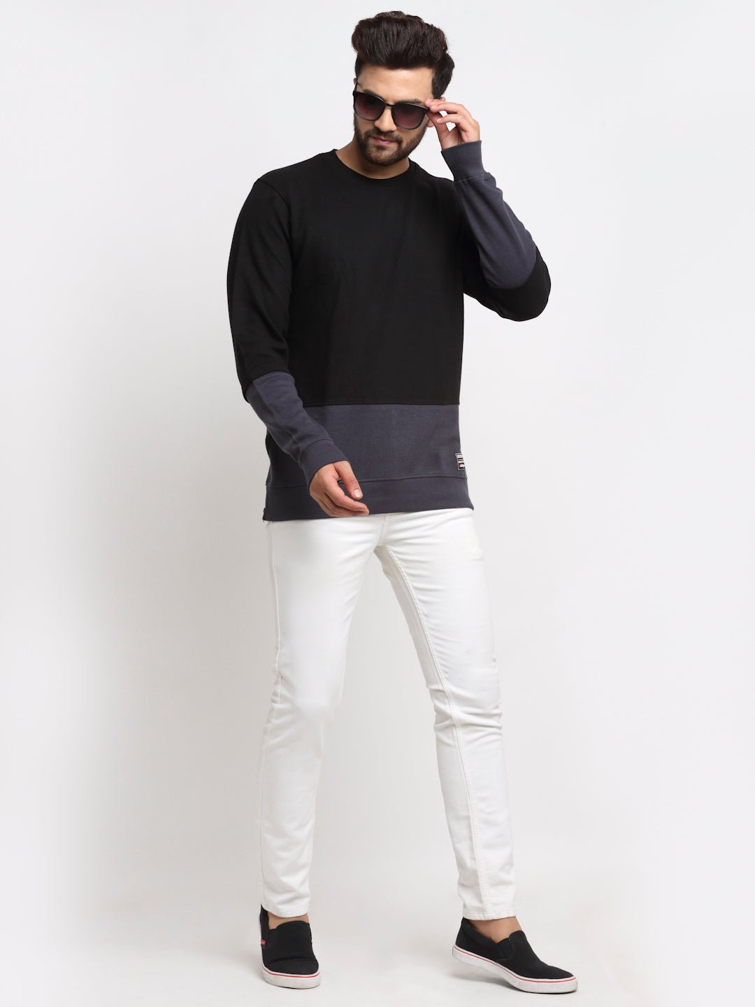 Black Colourblocked Round Neck Sweatshirt - clubyork