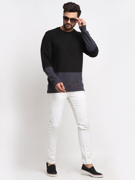 Black Colourblocked Round Neck Sweatshirt - clubyork