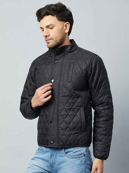 Black Mock Neck Front Zipper Jacket - clubyork