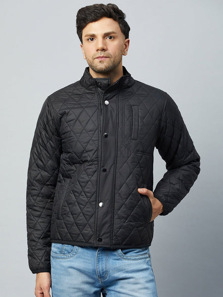 Black Mock Neck Front Zipper Jacket - clubyork