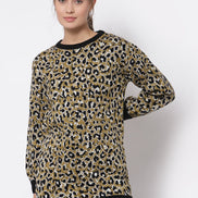 Black Printed Round Neck Sweater - clubyork