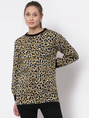 Black  Printed Round Neck Sweater