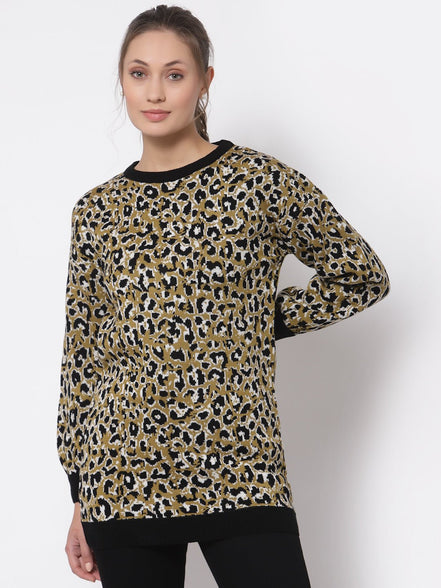 Black Printed Round Neck Sweater - clubyork