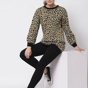 Black Printed Round Neck Sweater - clubyork