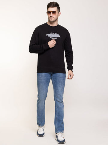 Black Printed Round Neck Sweatshirt - clubyork