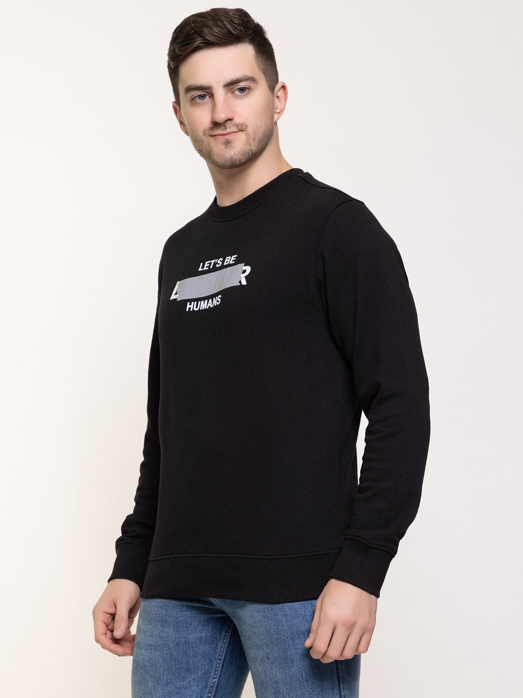 Black Printed Round Neck Sweatshirt - clubyork