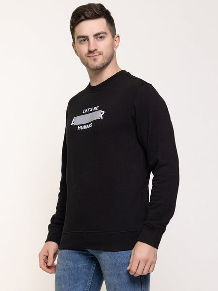 Black Printed Round Neck Sweatshirt - clubyork