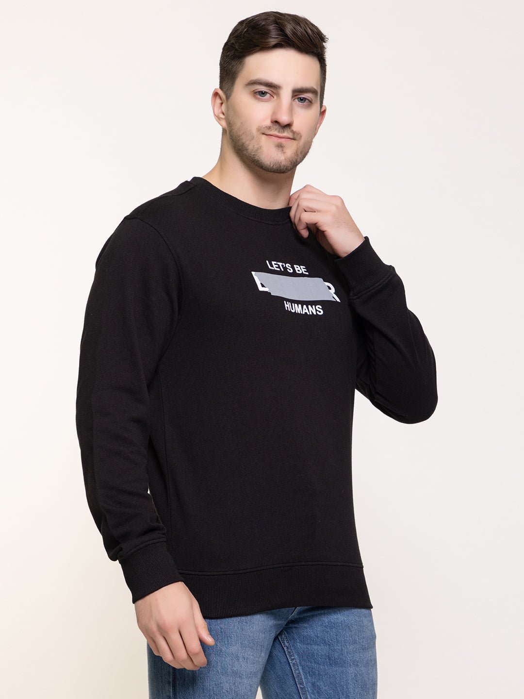Black Printed Round Neck Sweatshirt - clubyork