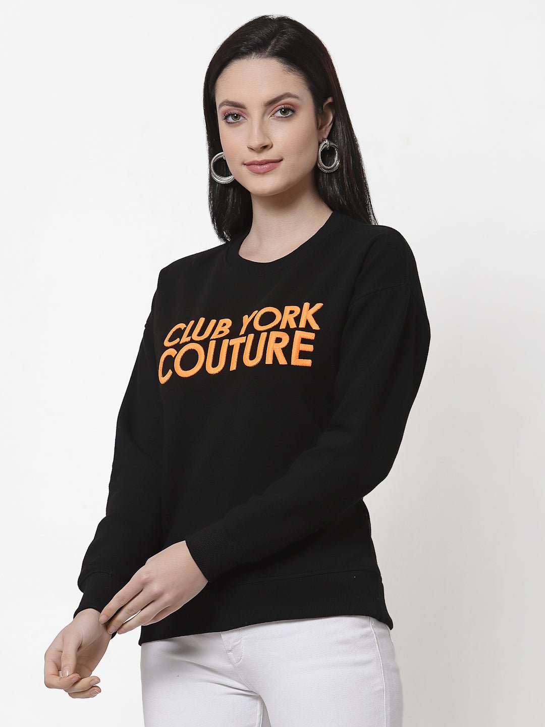 Black Round Neck Printed Sweatshirt - clubyork