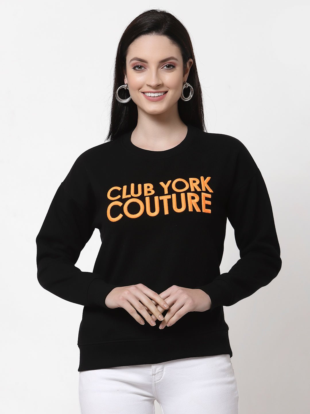 Black Round Neck Printed Sweatshirt - clubyork