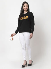 Black  Round Neck Printed Sweatshirt