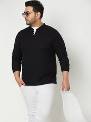 Black Solid  V Neck Plus Size T-Shirt