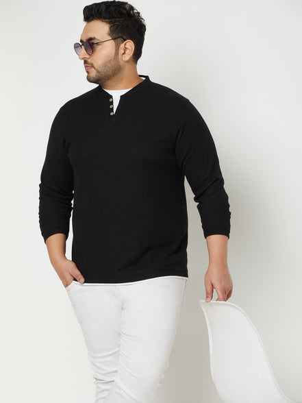 Black Solid V Neck Plus Size T-Shirt - clubyork