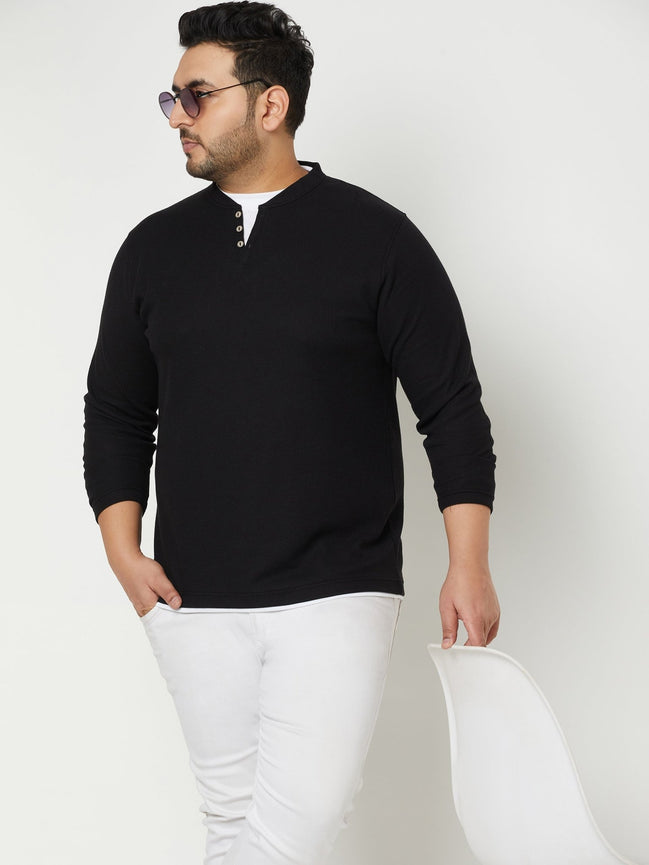 Black Solid V Neck Plus Size T-Shirt - clubyork