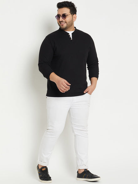 Black Solid V Neck Plus Size T-Shirt - clubyork