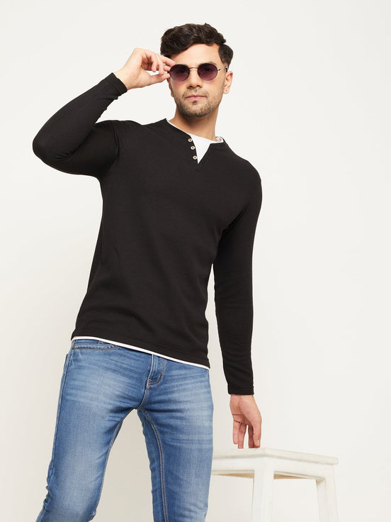 Black Solid V Neck T-Shirt - clubyork