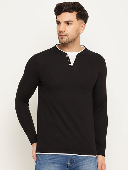 Black Solid V Neck T-Shirt - clubyork