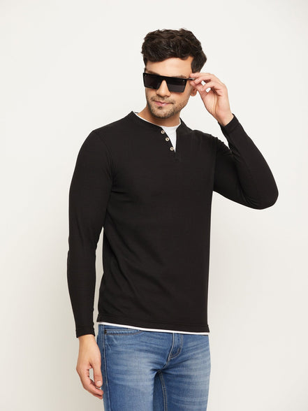 Black Solid V Neck T-Shirt - clubyork